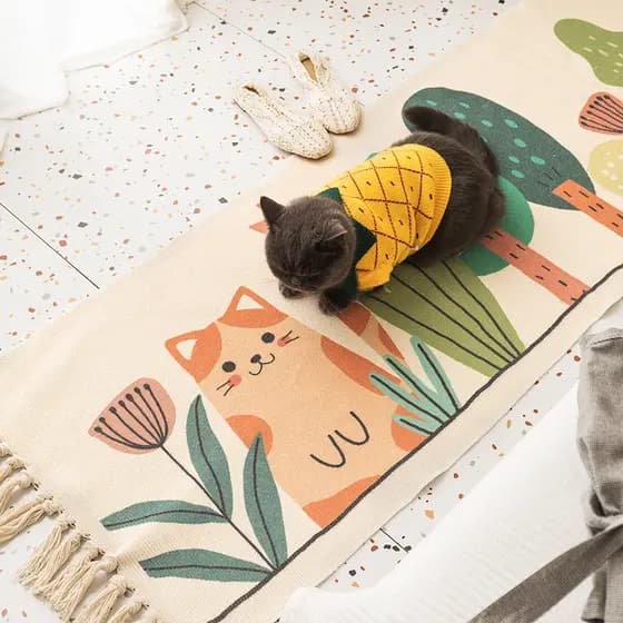 [Novo produto] desenho animado algodão linho quarto cabeceira pé tapete borla tapete longo sala de estar sofá tapete Tat