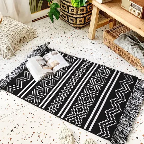 [Novo produto] Estilo americano algodão linho quarto cabeceira pé tapete borla longo sala de estar sofá tapete Tatami la