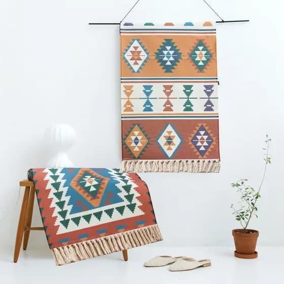 [Novo produto] Tapete de linho de algodão para sala de estar, quarto, sofá, almofada, estilo étnico, borla, mesa de cent