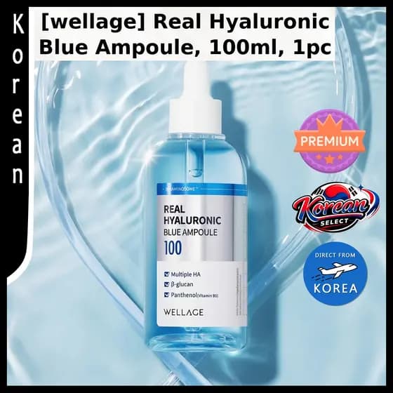 [Melhor item] [wellage] Ampola Azul Hialurônico Real , 100ml , 1 Unidade/Soro Coreano/Efeito Plumping/100 % Autêntico Da