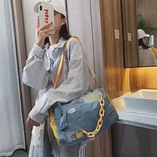 Bolsa de viagem para viagens curtas para mulheres, novo modelo moderno, bolsa de viagem casual e elegante de jeans com c
