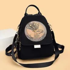 Mochila Feminina Vintage com Cabeça de Cervo Bordada, Novo Modelo 2026 com Textura Fosca, Mochila Multiuso para Estudant