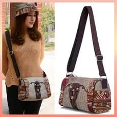 Bolsa de ombro retrô Nan Xiaoxiang, bolsa transversal para mulheres, estilo étnico em lona, única para viagens e lazer,