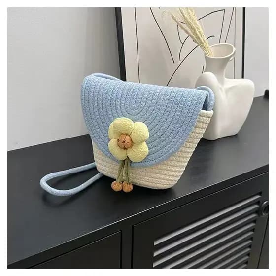 Bolsa feminina de palha trançada, modelo novo 2023, bolsa versátil de rattan com estampa floral, bolsa de praia, bolsa d