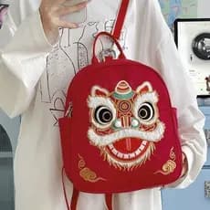 Mochila Tendência Nacional Dança do Leão 2026, Mochila Pequena Bordada em 3D, Bolsa Transversal de Desenho Animado, Bols