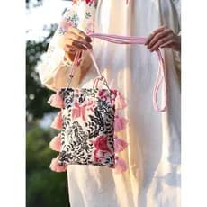Bolsa de telefone de lona com design original e exclusivo, com franjas e blocos de cor, estilo chinês moderno, bolsa tra