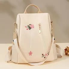 Mochila Antifurto de Tecido Oxford Impermeável Bordada, Estilo Fashion, Nova de 2024, Mochila de Viagem Feminina em Esti