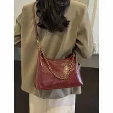 Elegante bolsa de corrente com padrão de diamante para mulheres, novo modelo 2025, bolsa de noiva vermelha para casament