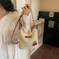 Bolsa de Verão Nova em Algodão Trançado 2026, Bolsa Original para Celular, Bolsa Transversal para Mulheres com Bordado d