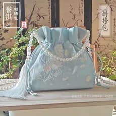 Bolsa transversal original de estilo chinês Hanfu, bolsa vintage retrô com pérolas, bolsa bordada de grande capacidade c