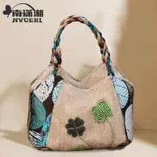 Bolsa feminina artística, bolsa de estilo étnico, bolsa de tecido, bolsa de ombro feminina, bolsa de ombro leve, bolsa f
