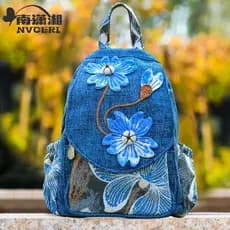 Mochila de estilo étnico, mochila elegante, bolsa de tecido leve, mochila artística, mochila casual de design original.