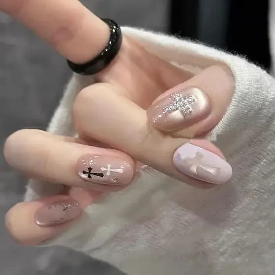 Oração da Rosa Branca: Manicure Cromada com Contas de Vidro Branco Leitoso, Estilo Ins, Simples e Versátil, Produto para
