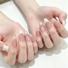 Unhas Postiças Artesanais com Laço, Estilo Olho de Gato Suave, Pérola Francesa, Bolinhas Brilhantes e Elegantes - Compar