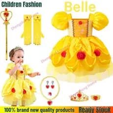 Fantasia de Cosplay da Bela e a Fera, Tamanho Infantil, Vestido da Princesa Belle, Menina, Halloween, Natal, Festa W7KD
