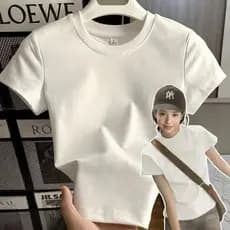 Verão versão coreana doce quente menina magro-ajuste em torno do pescoço de manga curta camiseta novo branco All-Match b