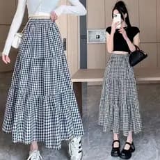 Costura bolo saia 2026 novo estilo feminino verão elástico mais magro olhar nicho solto Retro cintura alta meio comprime