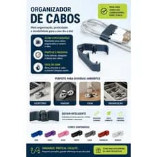 Organizador e Prendedor de Cabos com Fecho Serve em todos cabos - HDMI - Carregadores de Iphone Samsung e Cabo de rede