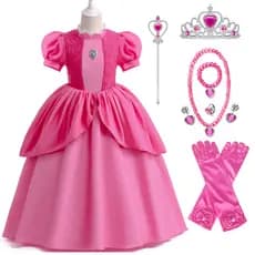 Fantasia de Princesa Peach do Super Mario para Halloween 2023, Trajes de Apresentação para Crianças de 3 a 10 Anos PSQF