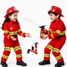 Fantasia de Bombeiro Vermelha Unissex para Crianças + Kit de Brinquedos STAE