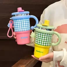 Copo Térmico Feminino Dopamine com Canudo para Duas Bebidas, em Aço Inoxidável 316, com Alça, Portátil para Escritório,