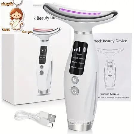 Massageador De Pescoço e Rosto LED Vibração Fototerapia Para Rejuvenescer Firmeza Anti-Rugas