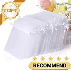 Kit com 100 Sacos de Organza 7x9/10x15/20x30 Brancos para Lembrancinhas de Natal, Joias, Festas e Casamentos