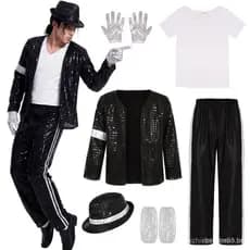 Conjunto de Fantasia com Lantejoulas do Michael Jackson para Homens, Traje para Apresentações de Palco, Fantasia para Fe