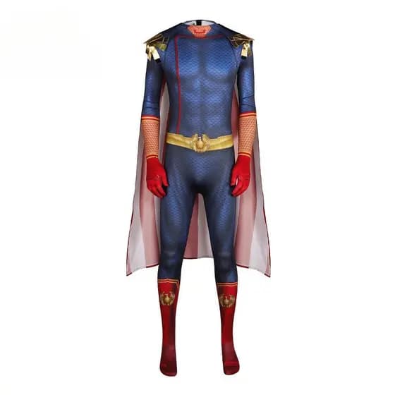 Fantasia Completa de Cosplay de Homelander para Homens, Uniforme de Herói, Macacão Clássico Azul e Vermelho