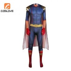 Fantasia Completa de Cosplay de Homelander para Homens, Uniforme de Herói, Macacão Clássico Azul e Vermelho