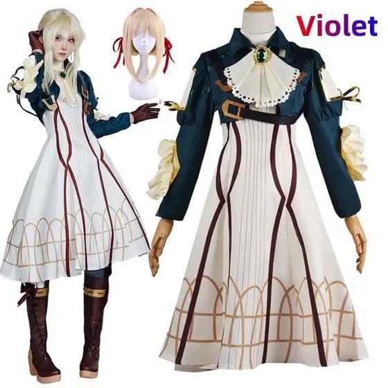 Fantasia de Cosplay de Violeta Evergarden, Peruca de Anime, Vestidos de Princesa e Empregada para Festa de Halloween e C