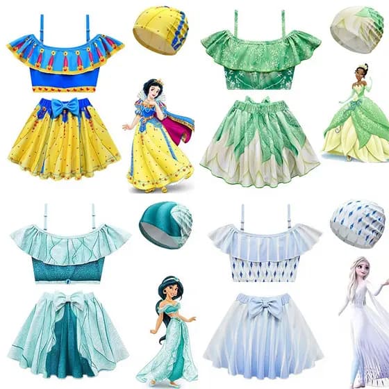Maiô Disney para Meninas Elsa Jasmine Branca de Neve Tiana Roupa de Banho Infantil Verão Praia Frozen 2 Princesa