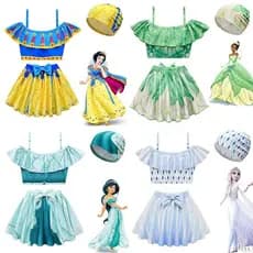 Maiô Disney para Meninas Elsa Jasmine Branca de Neve Tiana Roupa de Banho Infantil Verão Praia Frozen 2 Princesa