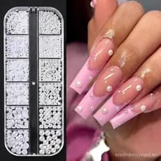 Multi Sizes Round and Half Round Pearls 3D Nail Charms,  Flatback Pearls Nail Jewelry for Women Girls Manicure Nails Sup