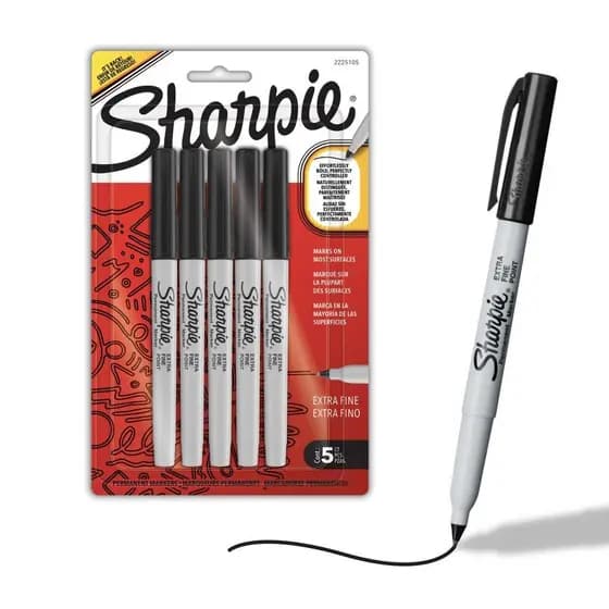 Marcadores Permanentes Sharpie, Resistentes à Água e ao Desbotamento, Ponta Extra Fina (0,4mm), 5 Unidades
