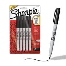 Marcadores Permanentes Sharpie, Resistentes à Água e ao Desbotamento, Ponta Extra Fina (0,4mm), 5 Unidades