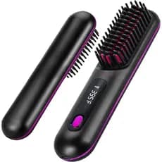 Escova Alisadora Portátil NUMOYA Go Brush Pro para Viagens, Escova Alisadora de Cabelo Sem Fio para Mulheres (Preto)