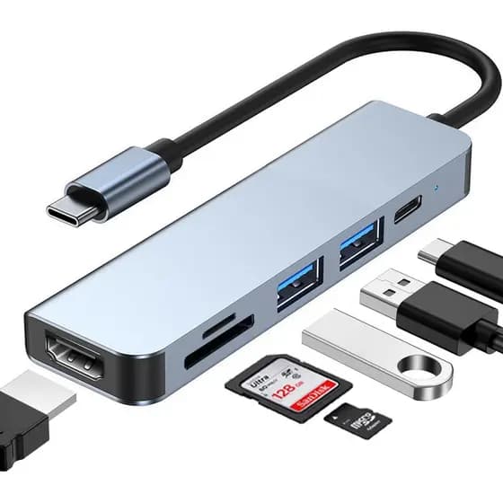 Hub USB C, Adaptador Multi-Portas USB-C para MacBook Pro, Hub Dongle 6 em 1 USBC para HDMI Compatível com Laptops e Outr