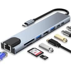 HUB USB C, Adaptador USB C 8 em 1 com HDMI 4K, PD de 100W, Porta USB C, USB 3.0, Ethernet RJ45, Leitor de Cartão SD/TF,
