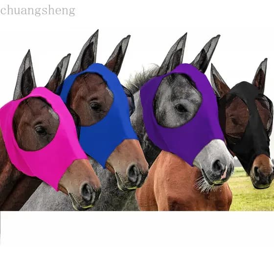 Frienda 4 Peças de Máscaras Anti-Moscas para Cavalos com Orelhas, Proteção UV, Máscara Elástica Respirável e Confortável