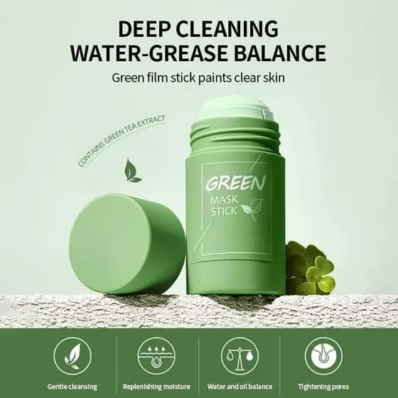 2 unidades de máscara facial em bastão de chá verde, removedor de cravos em 10 minutos com extrato de chá verde, máscara
