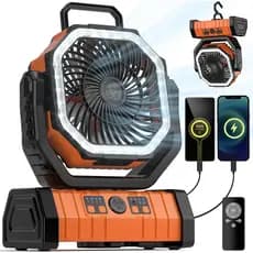 Ventilador de Camping - Ventilador Recarregável com Bateria de 20000mAh e Lanterna LED - Ventiladores Portáteis para Ten