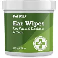 Toalhetes de Limpeza de Ouvido para Cães Pet MD – Limpador Otorrinolaringológico para Cães, Cuidado de Ouvido com Aloe V