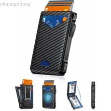 Carteira para Homens com Proteção RFID, 2 Janelas para Documentos e Clipe para Dinheiro, Porta-Cartões Slim Pop Up para