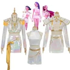 Nova Chegada: Fantasia de Cosplay KPop Demon Slayer Rumi Zoey, Fantasia de Cantora Pluto em Couro Branco para Mulheres T