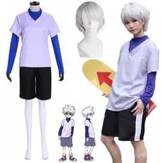 Fantasia de Cosplay do Hunter x Hunter Killua Zoldyck, Conjunto Completo de Uniforme OR7T DH28