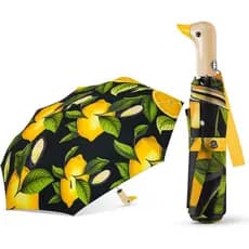 Guarda-chuva Automático em Forma de Pato Fofo - Compacto, Bonito, Tamanho de Bolso, Resistente, com Cabo de Madeira Amar