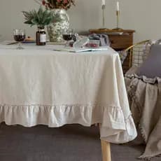 GLORY SEASON Toalha de Mesa Retro Estilo Fazenda com Babados de Algodão, Lavável, para Mesa Retangular, Decoração de Chá