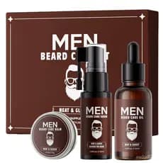 Kit de Cuidados para Barba Masculina, Conjunto de 3 Passos com Sérum para Barba, Óleo para Barba e Bálsamo para Barba, N
