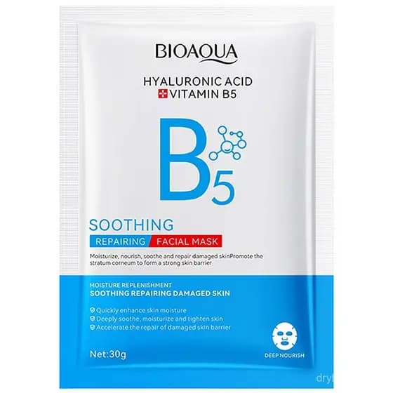 Máscara Facial BIOAQUA com Ácido Hialurônico e Vitamina B5, Calmante e Reparadora, Hidratante e Nutritiva, 30g x 5 unida